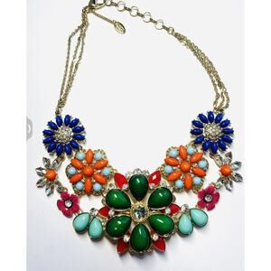Amrita Singh Rhinestone Flower Floral Statement Bib Necklace